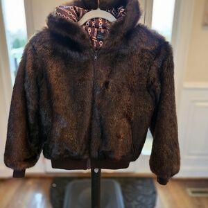 Donna Salyer's Fabulous Furs Hooded Faux Fur Jacket - Dark Brown Vintage. M